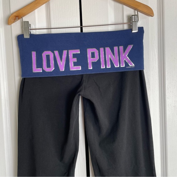 RARE Y2K Victoria's Secret Foldover Yoga Flare Pants M 2000s Love Pink Logo VTG - Picture 2 of 11